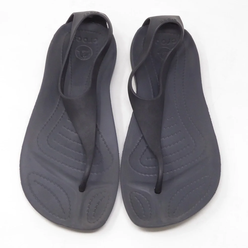 Crocs Womens Sexi Flip Sandals Black T-Strap Slingback 6
